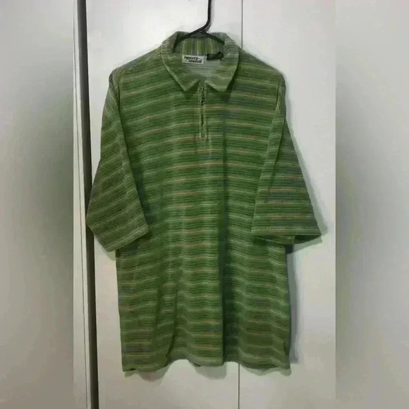 Twenty Six Red Vintage 90’s Mens Green Yellow Striped 1/4 Zip Polo Size Large - Picture 1 of 12
